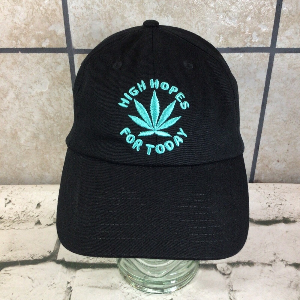 Spencer's High Hopes For Today Hat Unisex O/S Pot Leaf Black Strapback Ball Cap